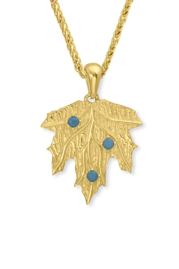 Çınar Yaprağı Altın Mavi Taşlı Kolye (KLY1687)