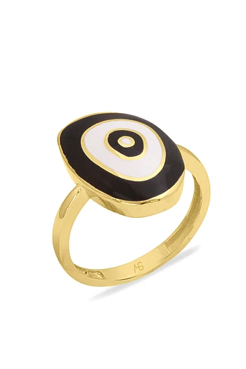 Lacivert & Beyaz Mineli Altın Göz Yüzük (YZK1427)