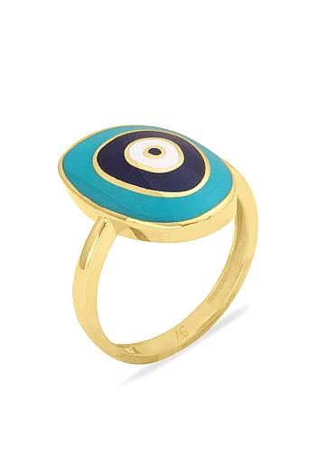 Lacivert & Mavi Mineli Altın Göz Yüzük (YZK1428)