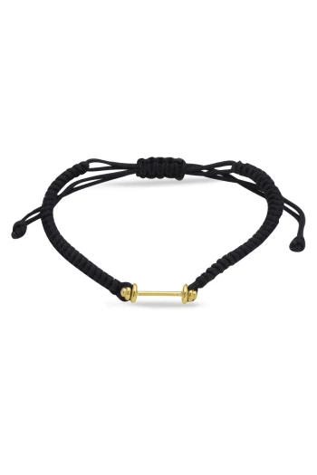 Siyah İpli Altın Dambıl Erkek Bileklik (BLK0278)