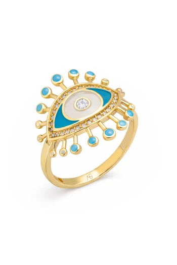 Turkuaz Mineli Altın Göz Yüzük