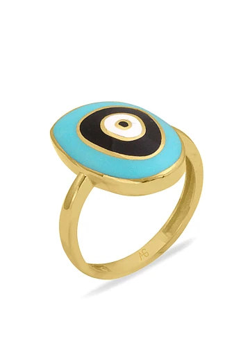 Turkuaz & Lacivert Mineli Altın Göz Yüzük (YZK1425)