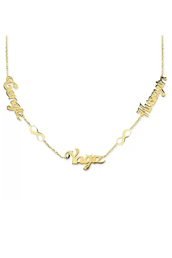 Üç İsimli Sonsuzluk Detaylı Altın Kolye (KLY0735)