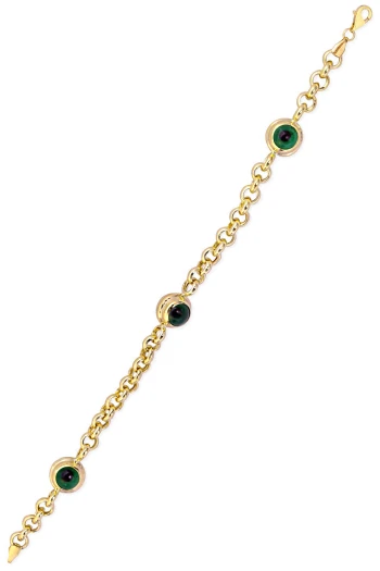 Yeşil Göz Detaylı 14 Ayar Altın Bileklik (BLK0058)
