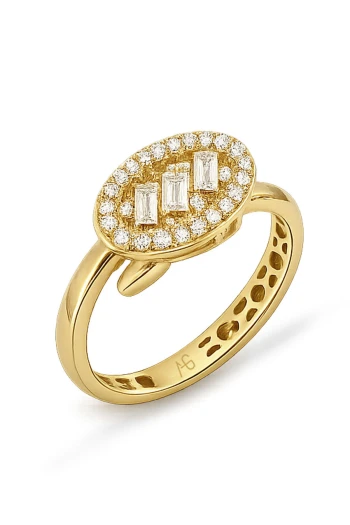 Altın Baget Taşlı Oval Bant Yüzük (YZK1484)