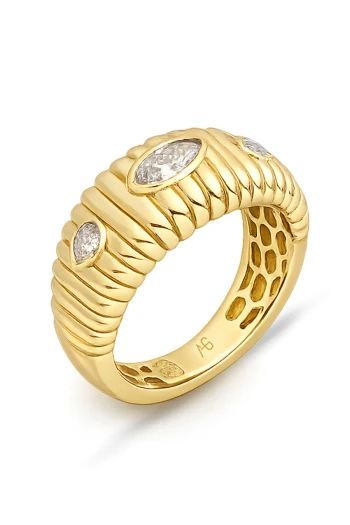 Altın Bombeli Taş Detaylı Midye Yüzük (YZK1456)