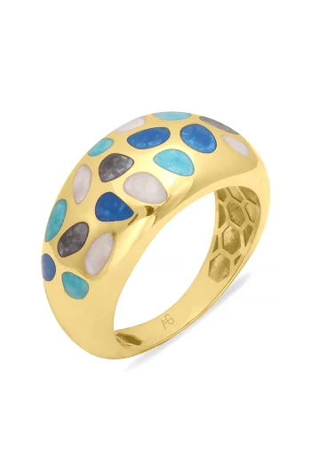 Altın Bombeli Taşsız Mavi Mineli Yüzük (YZK1482)