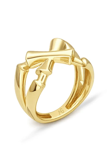 Altın Çapraz Bambu Kombin Yüzük (YZK1476)