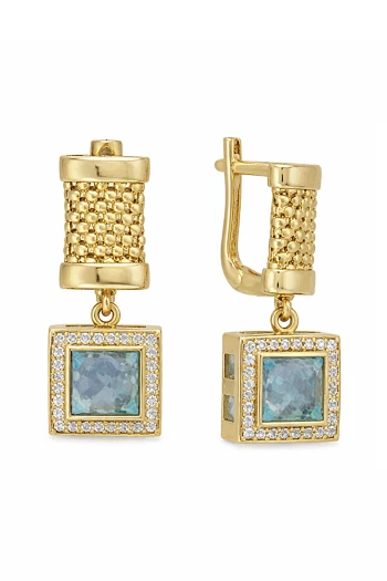 Altın Cesika Aqua Marine Taşlı Küpe (KP1095)