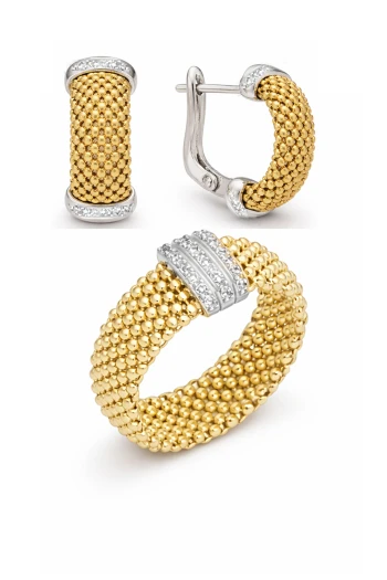 Altın Cesika Tasarım Yüzük Küpe Takım (TKM0368)