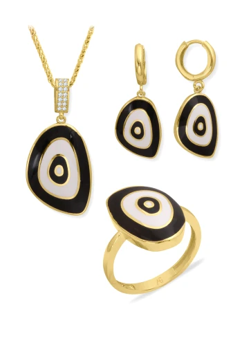 Altın Lacivert Mineli Nazar Üçlü Set (TKM0366)