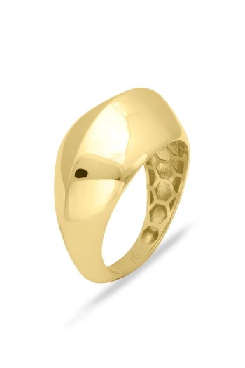 Kavisli Bombe Parlak Yüzey Altın Yüzük (YZK1466)