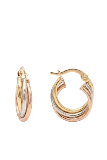 1 Cm Altın Üç Renk Mini Halka Küpe (KP1121)