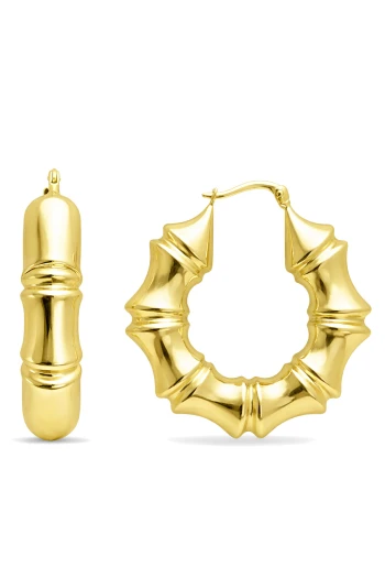 3 Cm Altın Tasarım Bambu Halka Altın Küpe (KP0144)