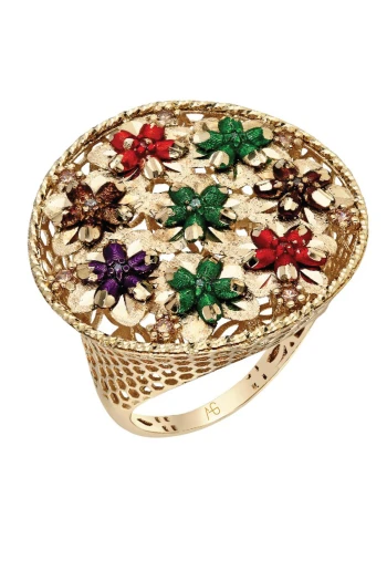 Altın Çiçek Detay İtalyan Yüzük (YZK1504)