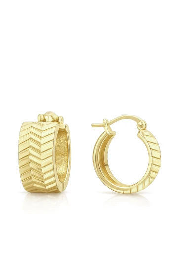 Altın Geniş Halka V Kalem İşli Halka Küpe (KP1101)