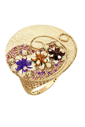 Altın Çiçek Detay İtalyan Yüzük (YZK1503)