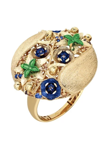 Altın Mavi Gül Detay İtalyan Yüzük (YZK1506)