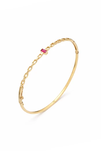 Altın Baget Renkli Taşlı Hediyelik Zincir Bilezik (BLZ0475)