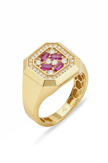 Renkli Taşlı Kare Form Günlük Altın Yüzük (YZK1509)