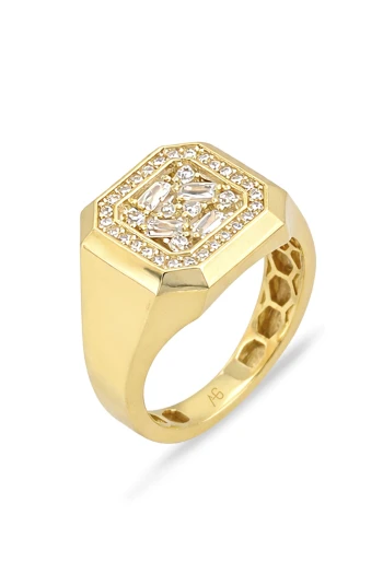 Taşlı Kare Form Günlük Altın Yüzük (YZK1511)