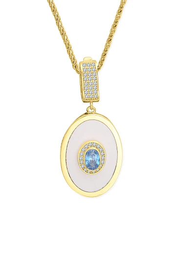 Altın Aqua Marine Taşlı Oval Kolye (KLY1744)