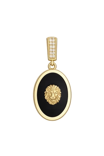 Altın Siyah Mineli Aslan Oval Unisex Kolye Ucu (UC0397)