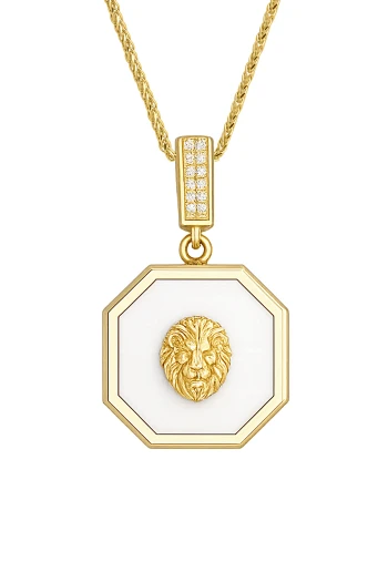 Altın Beyaz Mineli Aslan Unisex Kolye (KLY1742)