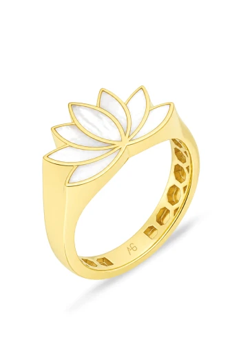 Altın Taşsız Beyaz Mineli Lotus Yüzük (YZK1522)