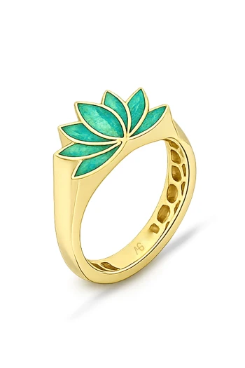 Altın Taşsız Turkuaz Mineli Lotus Yüzük (YZK1523)