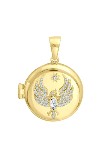 3 Cm Yuvarlak Altın Anka Kuşu Madalyon Kolye Ucu (UC0391)