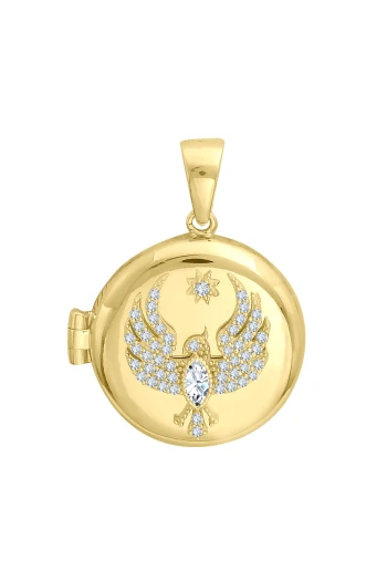 3.5 Cm Yuvarlak Altın Anka Kuşu Madalyon Kolye Ucu (UC0399)