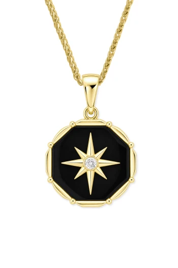 Altın Köşegen Siyah Mineli Unisex Kolye (KLY1789)