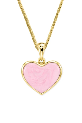 Altın Pembe Mineli Kalp Kolye (KLY1792)