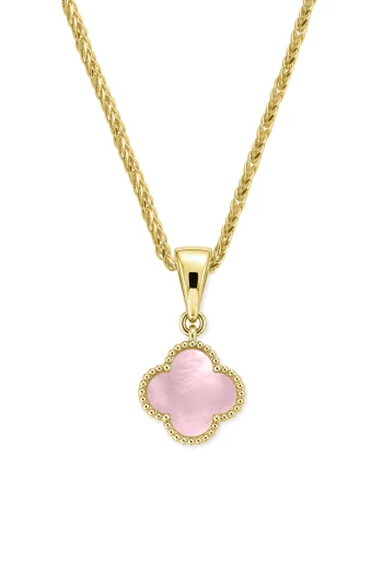 Altın Pembe Taşlı Minimal Yonca Kolye (KLY1800)