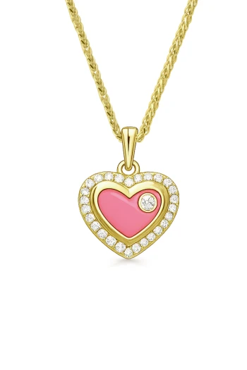 Altın Neon Pembe Mineli Kalp Kolye (KLY1850)