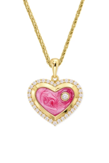 Altın Pembe Mineli Kalp Kolye (KLY1831)
