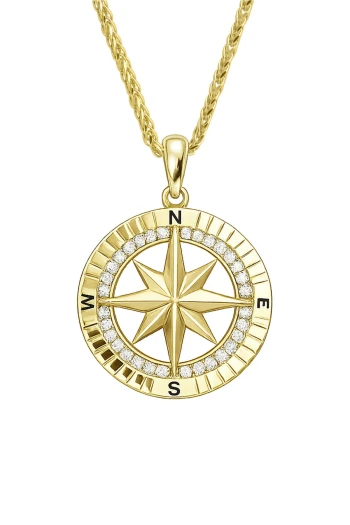 Beyaz Taş Detaylı Unisex Pusula Kolye (KLY1855)