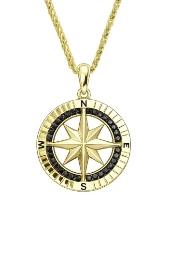 Siyah Taş Detaylı Unisex Pusula Kolye (KLY1856)