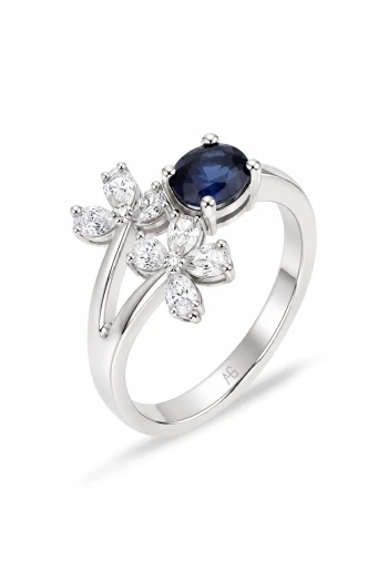 Altın Safir Taşlı Çiçek Model Pırlanta Yüzük (YZ00602)