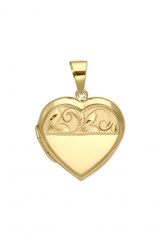 Altın İşlemeli Kalp Madalyon Kolye Ucu