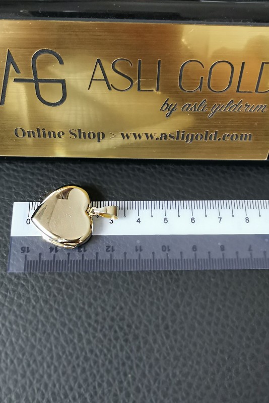 Düz Kalp Model Altın Madalyon Kolye