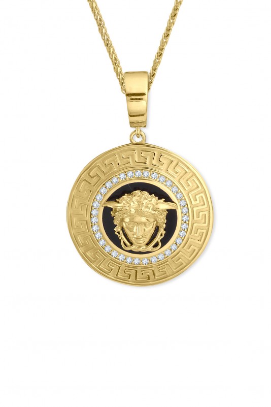 Altın Versace Model Unisex Madalyon Kolye