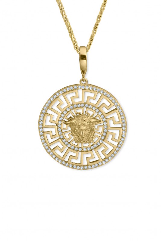 Versace Model Altın Petekli Tasarım Madalyon Kolye