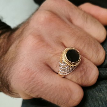 Siyah Mine Detaylı Erkek Serçe Parmak Yüzüğü