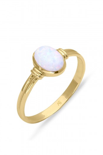 Opal Taşlı Altın Sade Yüzük