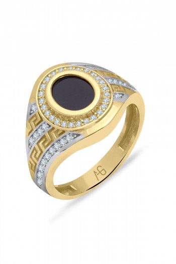 Onix Taş Detaylı Altın Erkek Yüzüğü