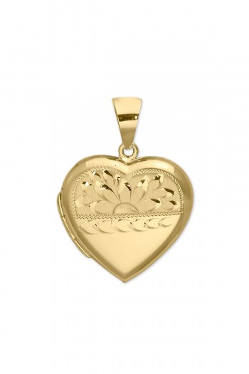 Altın İşlemeli Kalpli Madalyon Kolye Ucu