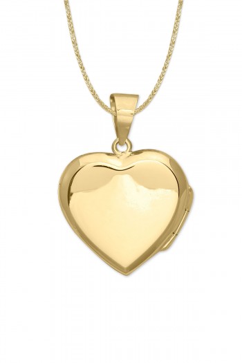 Düz Kalp Model Altın Madalyon Kolye