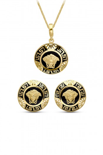 Versace Model Altın Spor Kolye Küpe Takım